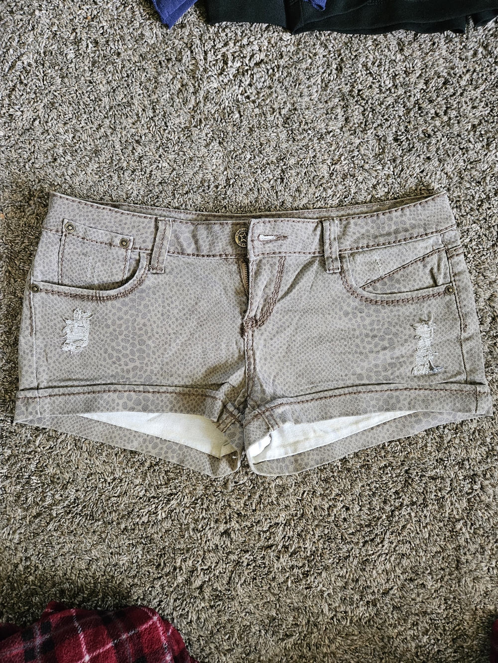 Vanilla Star Taupe Leopard-Print Denim Shorts